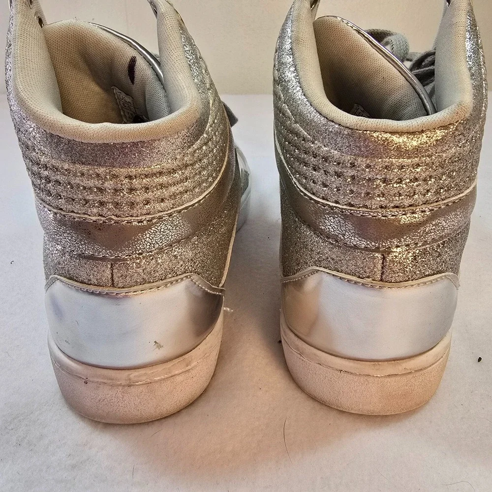 Y2K Pastry Glam Glitter High Top Sneaker Silver Metallic Dance Hip Hop Women 5.5